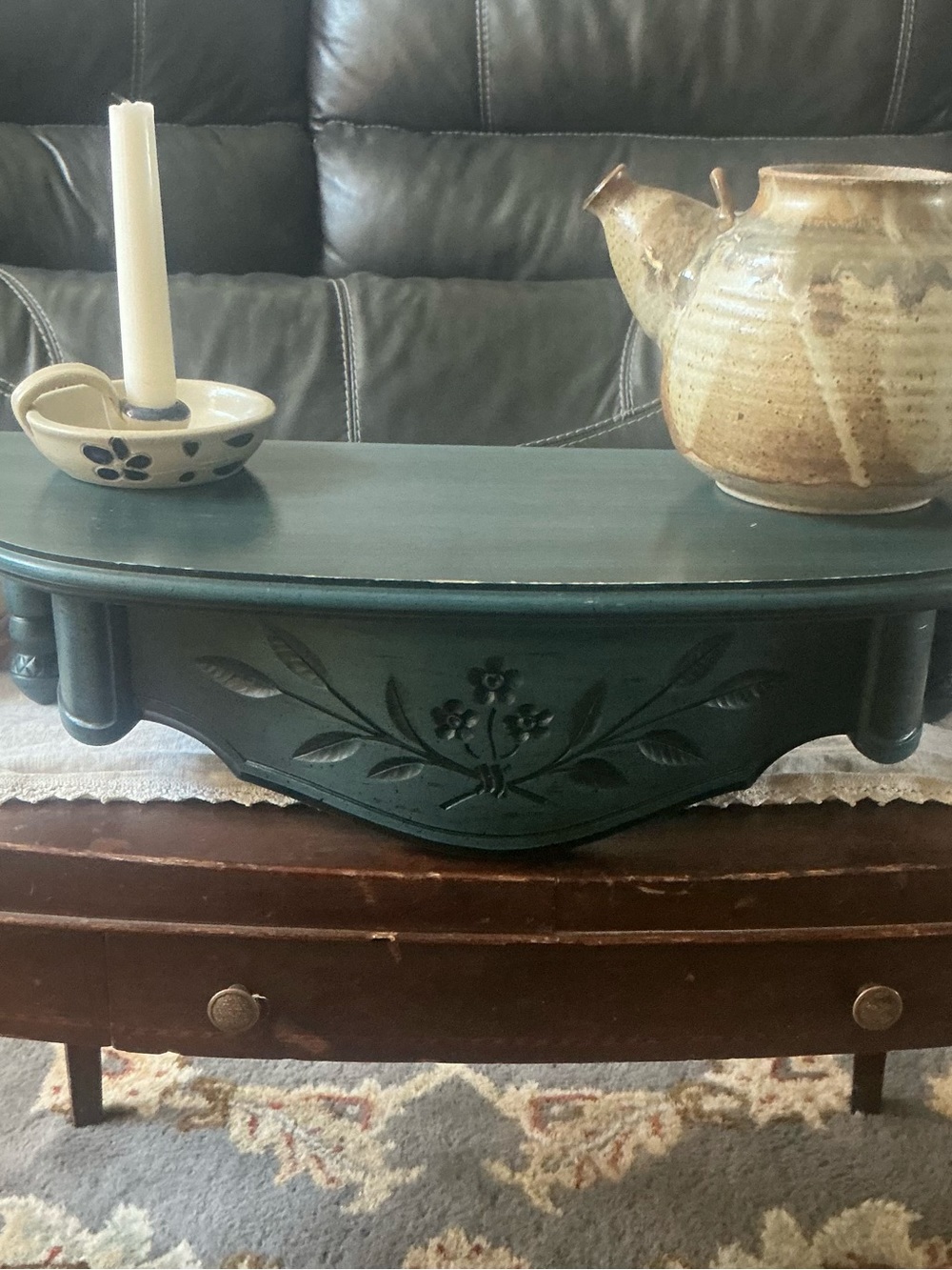 Vintage ETHAN ALLEN Baumritter Blue Accent Wall Shelf Distressed 1966